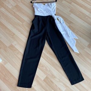 Strapless waist wrap formal jumpsuit